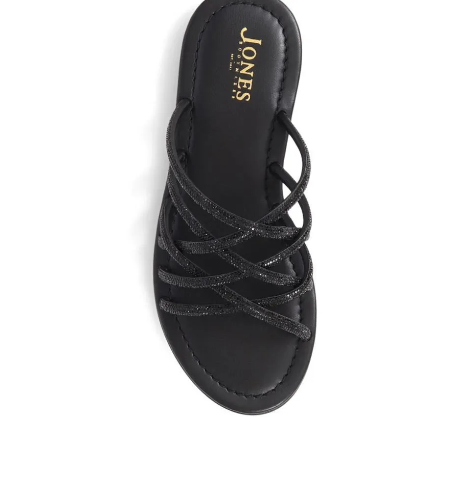 Hira Jewelled Leather Sandals - Black