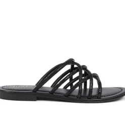 Hira Jewelled Leather Sandals - Black