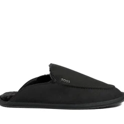 Hugo Boss Microfibre Slippers With Rubber Sole - Black