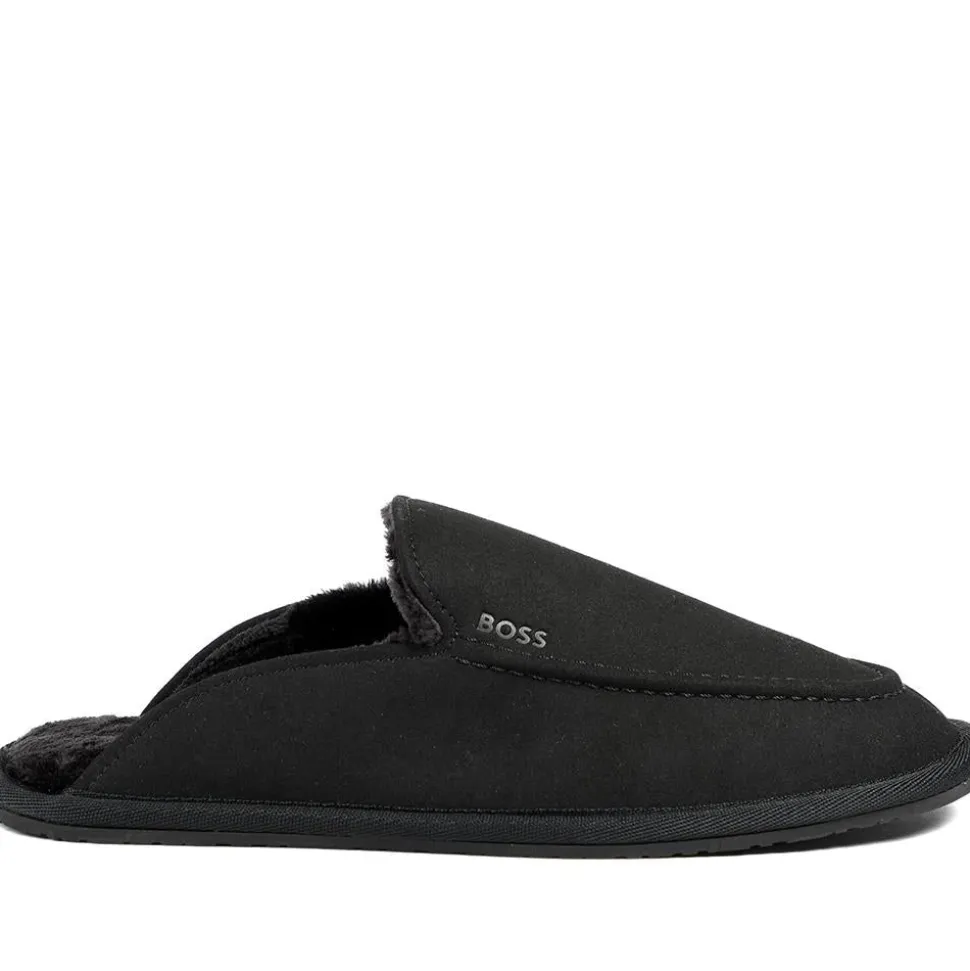 Hugo Boss Microfibre Slippers With Rubber Sole - Black