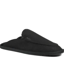 Hugo Boss Microfibre Slippers With Rubber Sole - Black