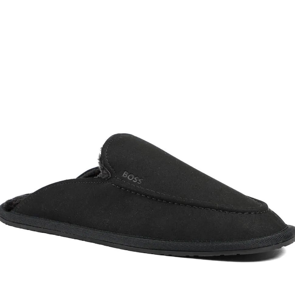 Hugo Boss Microfibre Slippers With Rubber Sole - Black