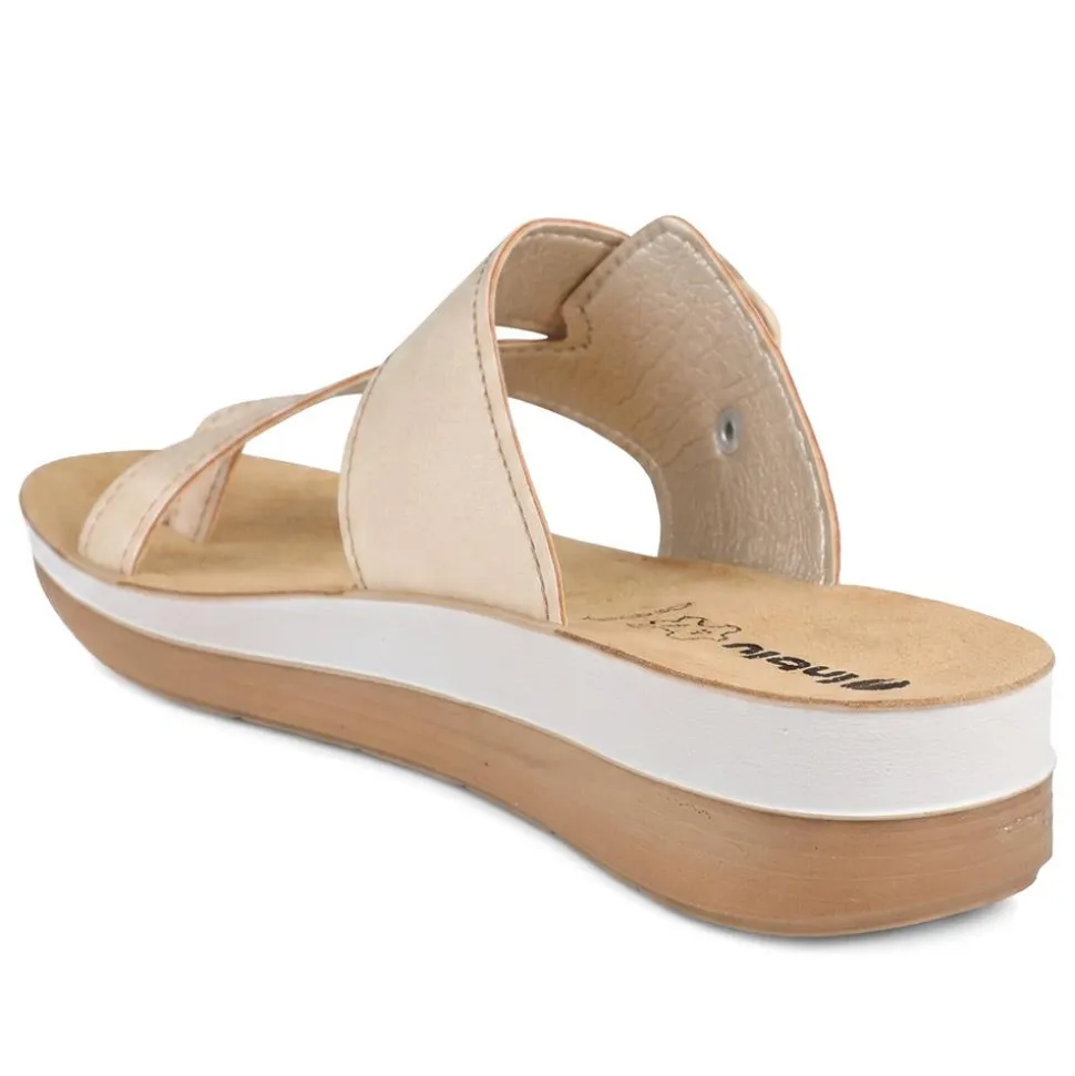 Inblu Buckle Fasten Toe Post Sandals - Beige