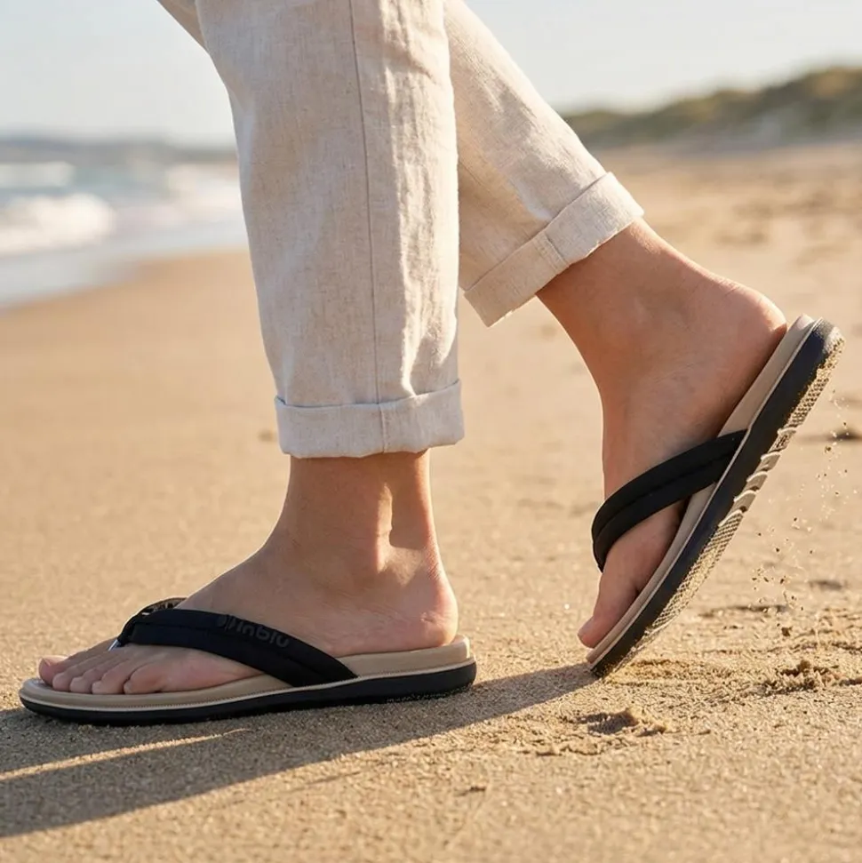Inblu Lightweight Rubber Toe Post Sandals - Black