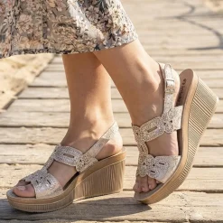 Inblu Wedge Heel Slingback Sandals - Soft Gold