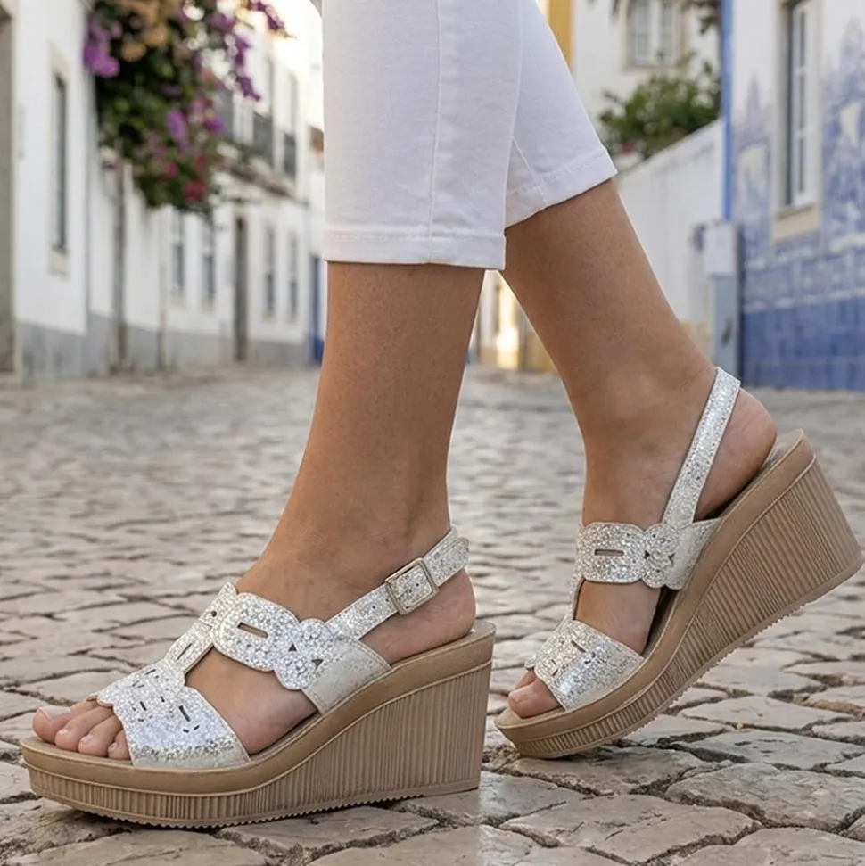 Inblu Wedge Heel Slingback Sandals - White