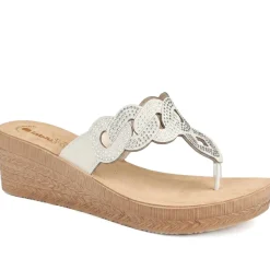Inblu Wedge Heel Toe Post Sandals - Beige
