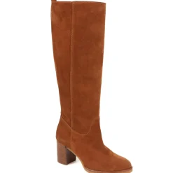 Iona Slouch Suede Knee Boots - Cognac