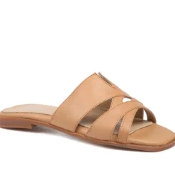 Isa Leather Slip On Sandals - Tan Leather