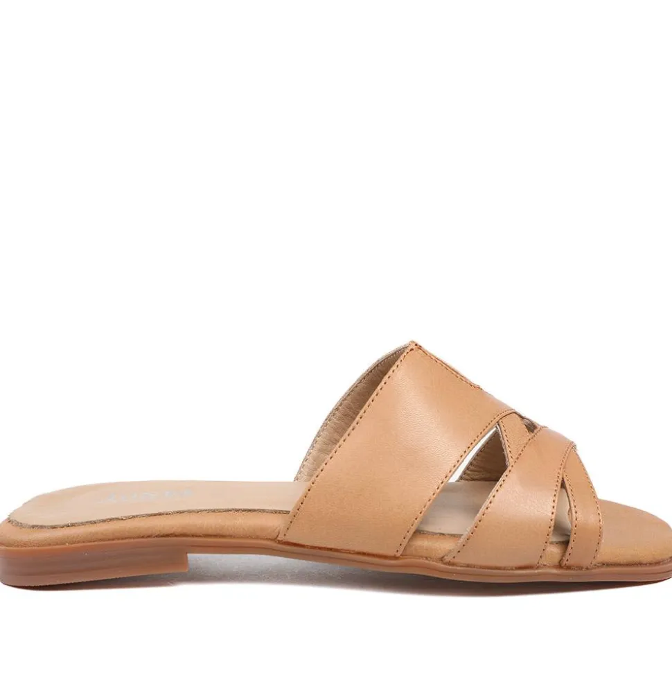 Isa Leather Slip On Sandals - Tan Leather