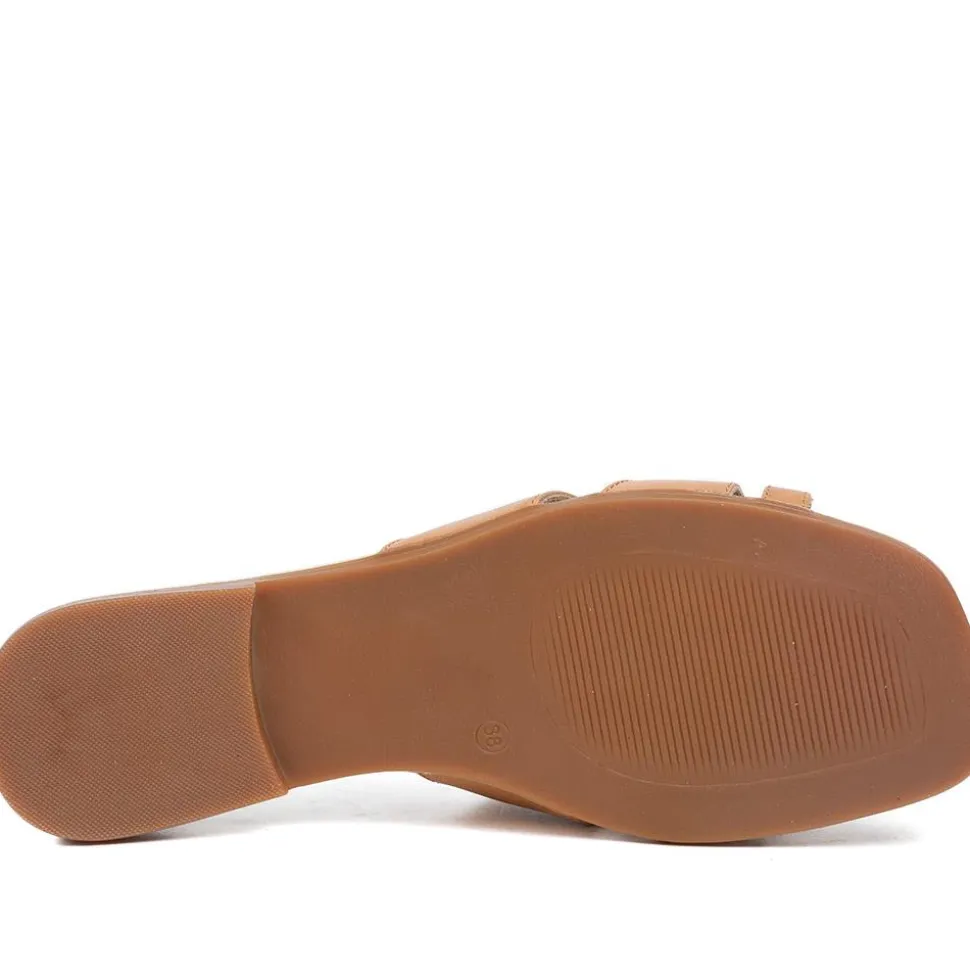 Isa Leather Slip On Sandals - Tan Leather