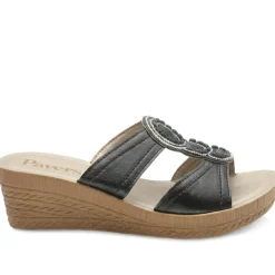 Jewelled Wedge Heel Mule Sandals - Black