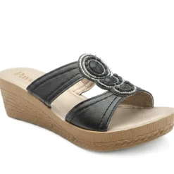 Jewelled Wedge Heel Mule Sandals - Black