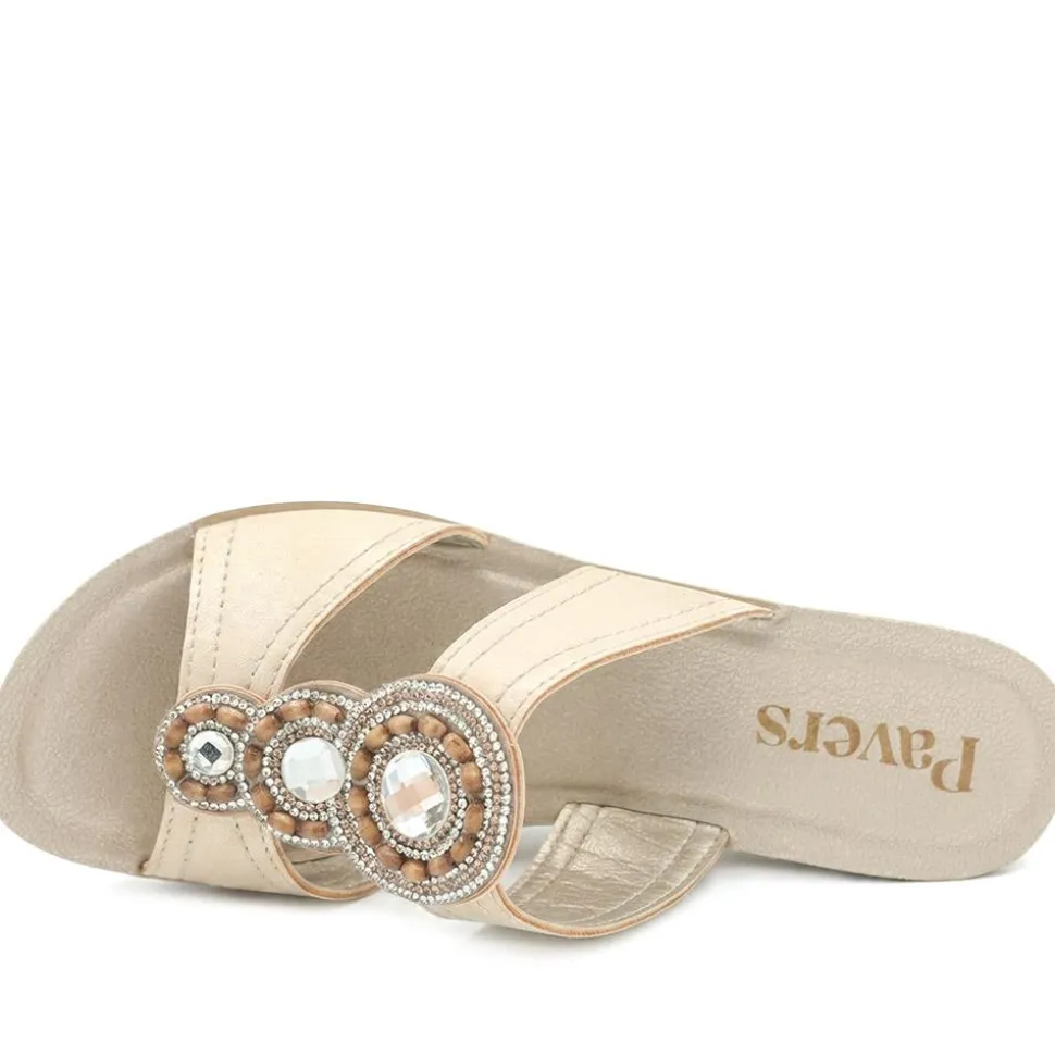 Jewelled Wedge Heel Mule Sandals - Gold