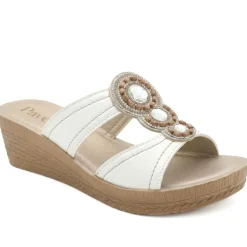 Jewelled Wedge Heel Mule Sandals - White