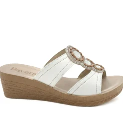 Jewelled Wedge Heel Mule Sandals - White