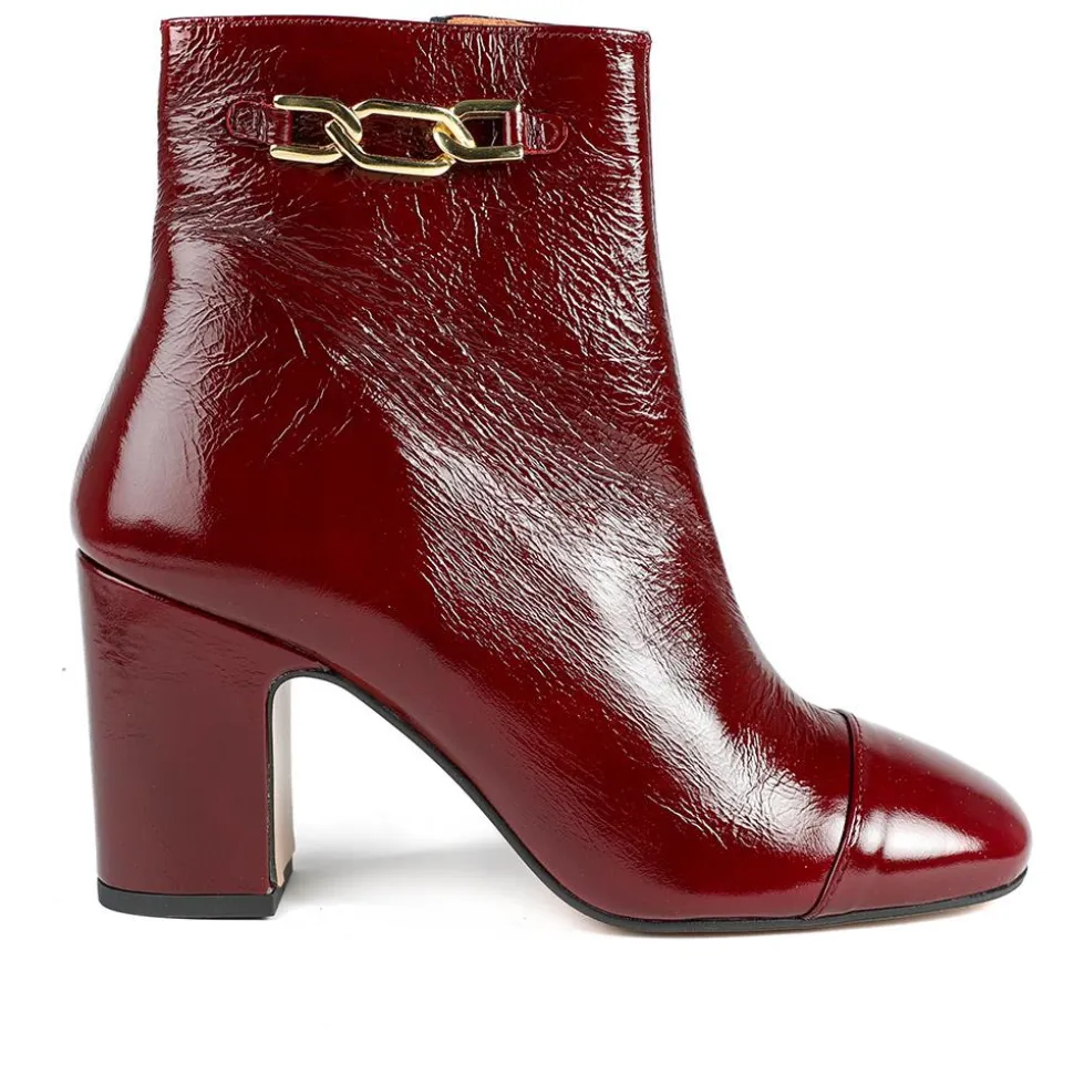 Kamari Leather Zip-Up Ankle Boots - Burgundy Patent