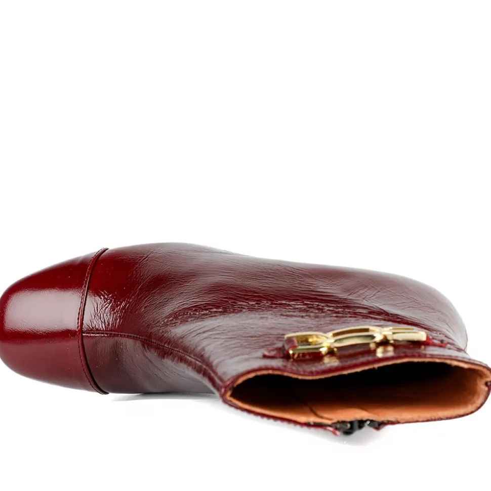 Kamari Leather Zip-Up Ankle Boots - Burgundy Patent