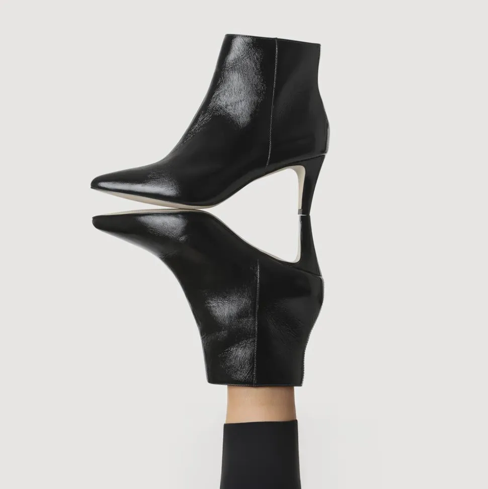 Kamryn Leather Stiletto-Heeled Ankle Boots - Black Patent