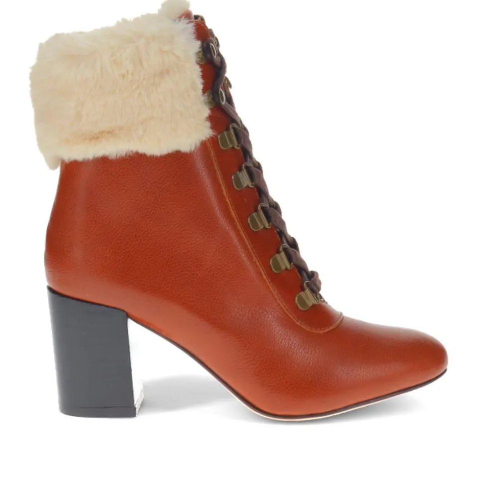 Kelsie Fur-Cuffed Ankle Boots - Tan