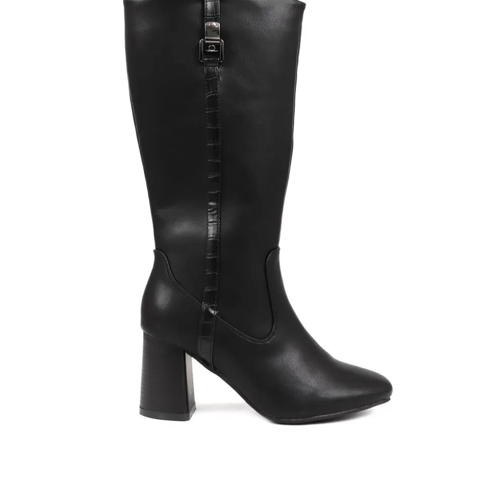 Knee High Heeled Boots - Black