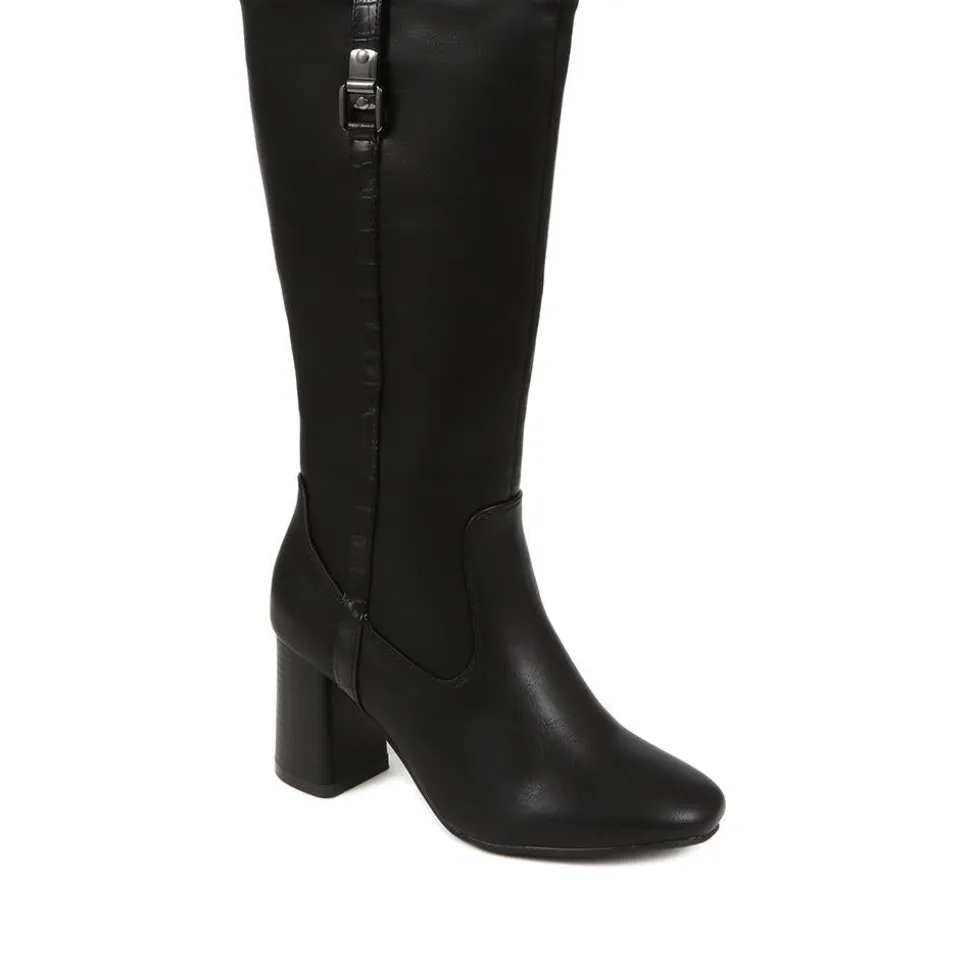 Knee High Heeled Boots - Black