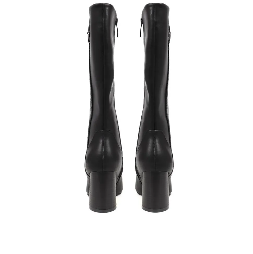 Knee High Heeled Boots - Black
