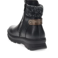Knitted Cuff Ankle Boots - Black