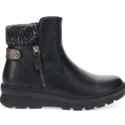 Knitted Cuff Ankle Boots - Black