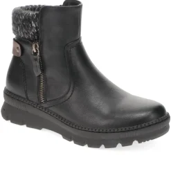 Knitted Cuff Ankle Boots - Black