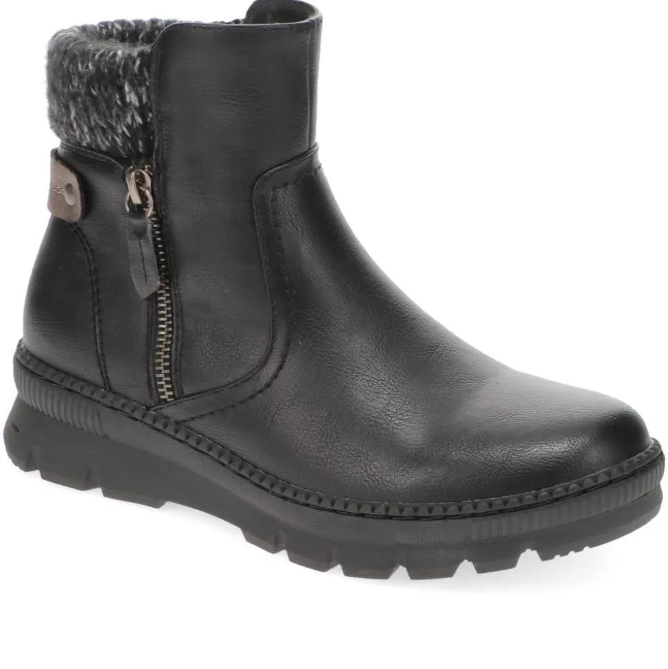Knitted Cuff Ankle Boots - Black