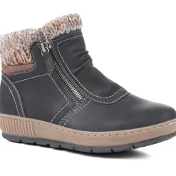 Knitted Cuff Ankle Boots - Black