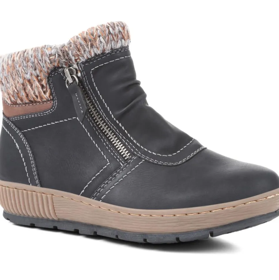 Knitted Cuff Ankle Boots - Black