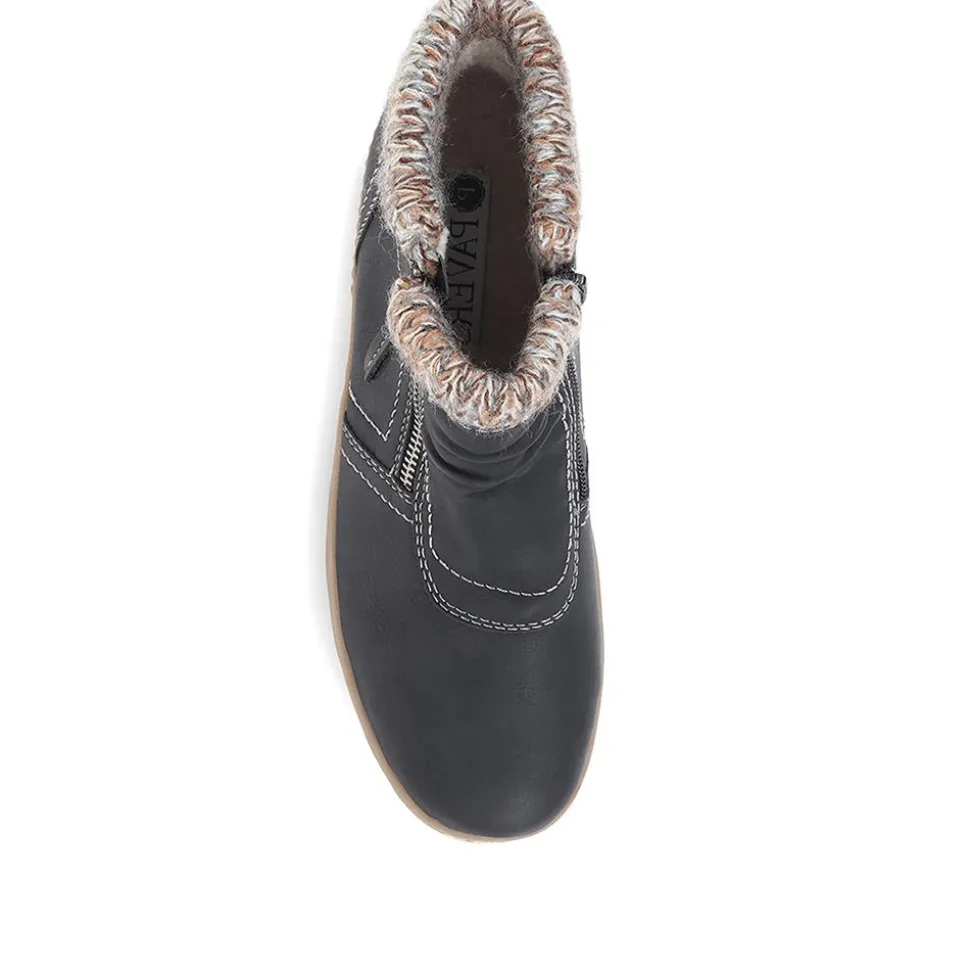Knitted Cuff Ankle Boots - Black