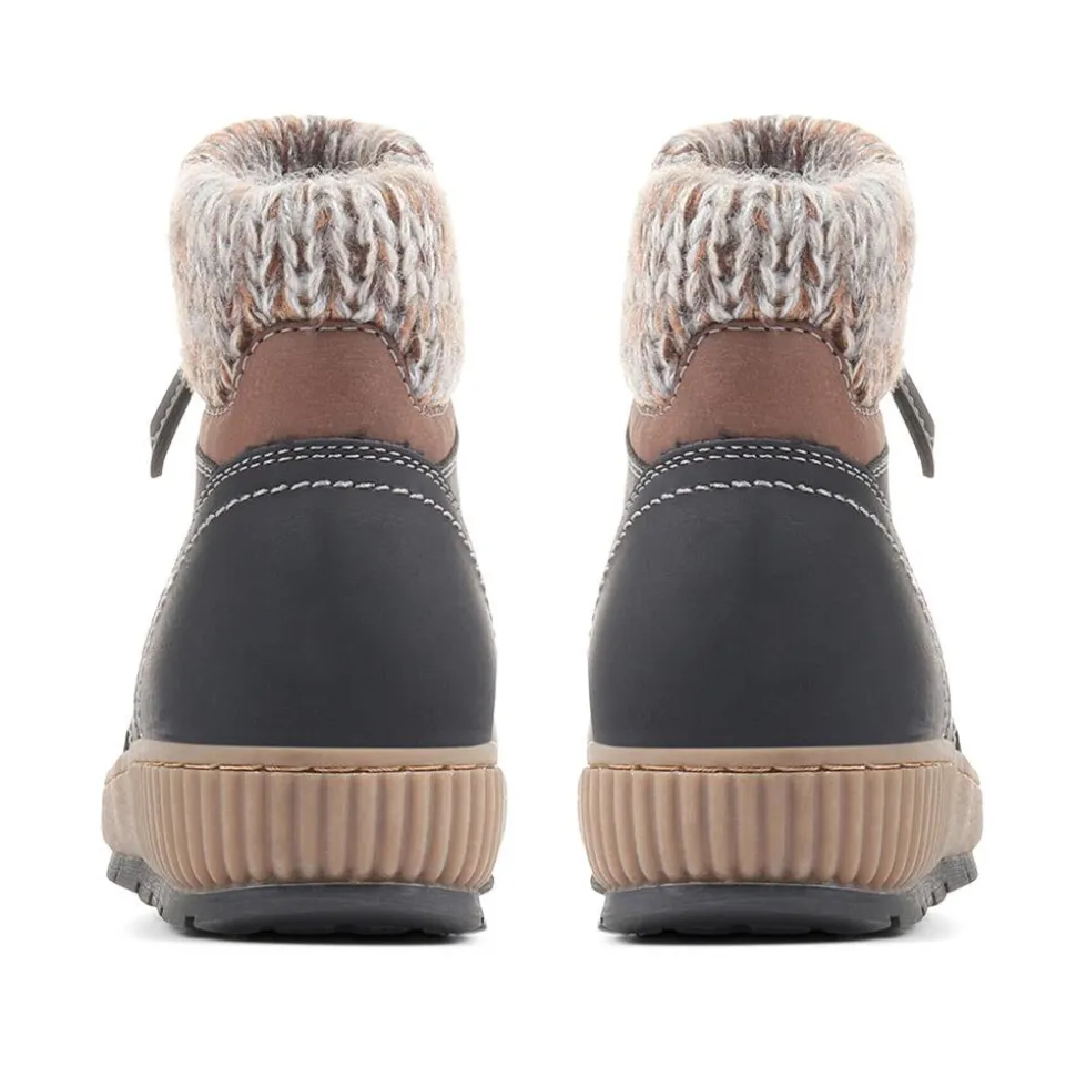 Knitted Cuff Ankle Boots - Black