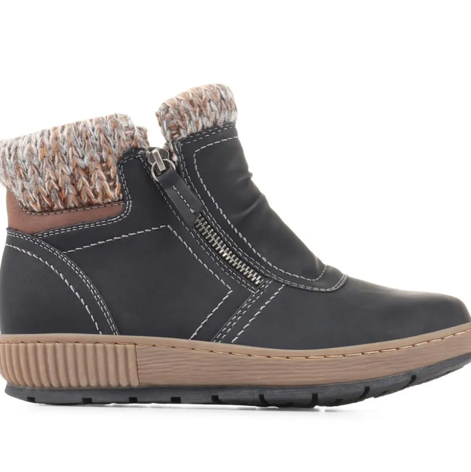 Knitted Cuff Ankle Boots - Black