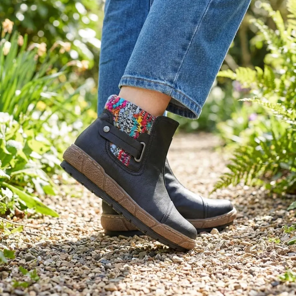 Knitted Cuff Ankle Boots - Black