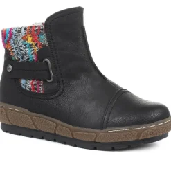 Knitted Cuff Ankle Boots - Black