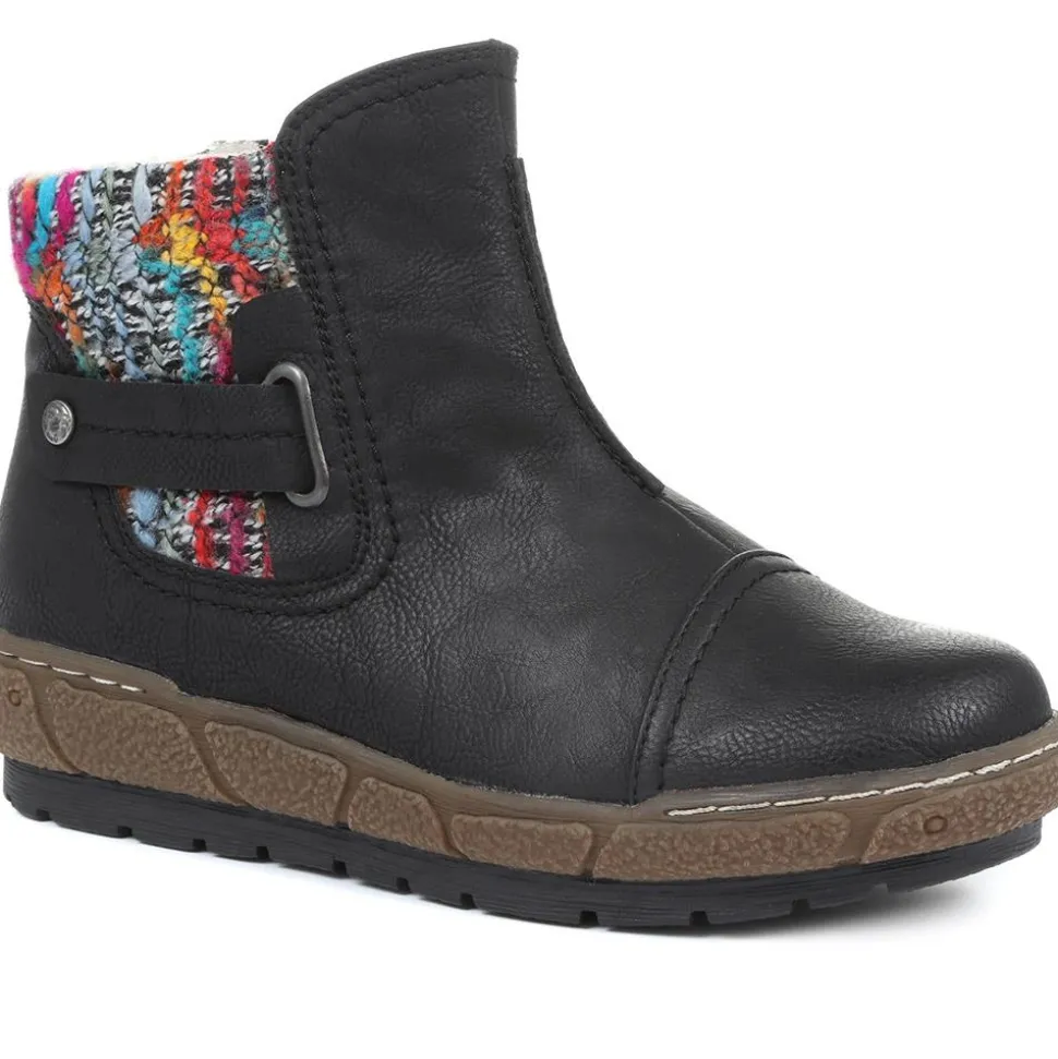 Knitted Cuff Ankle Boots - Black