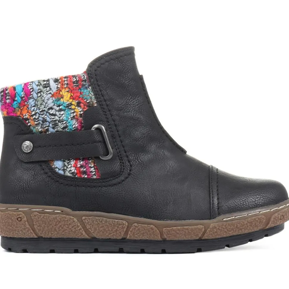 Knitted Cuff Ankle Boots - Black