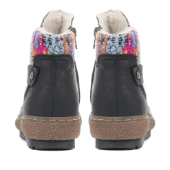 Knitted Cuff Ankle Boots - Black