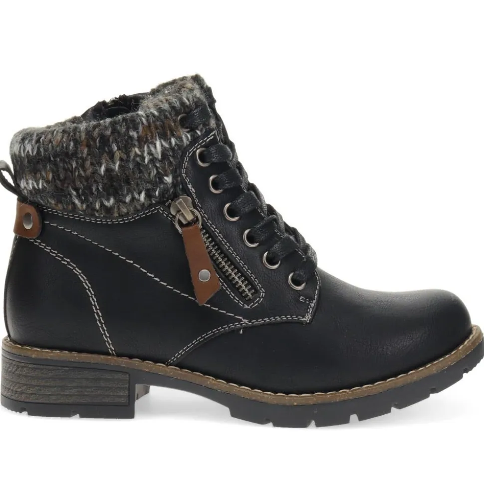 Knitted Cuff Ankle Boots - Black