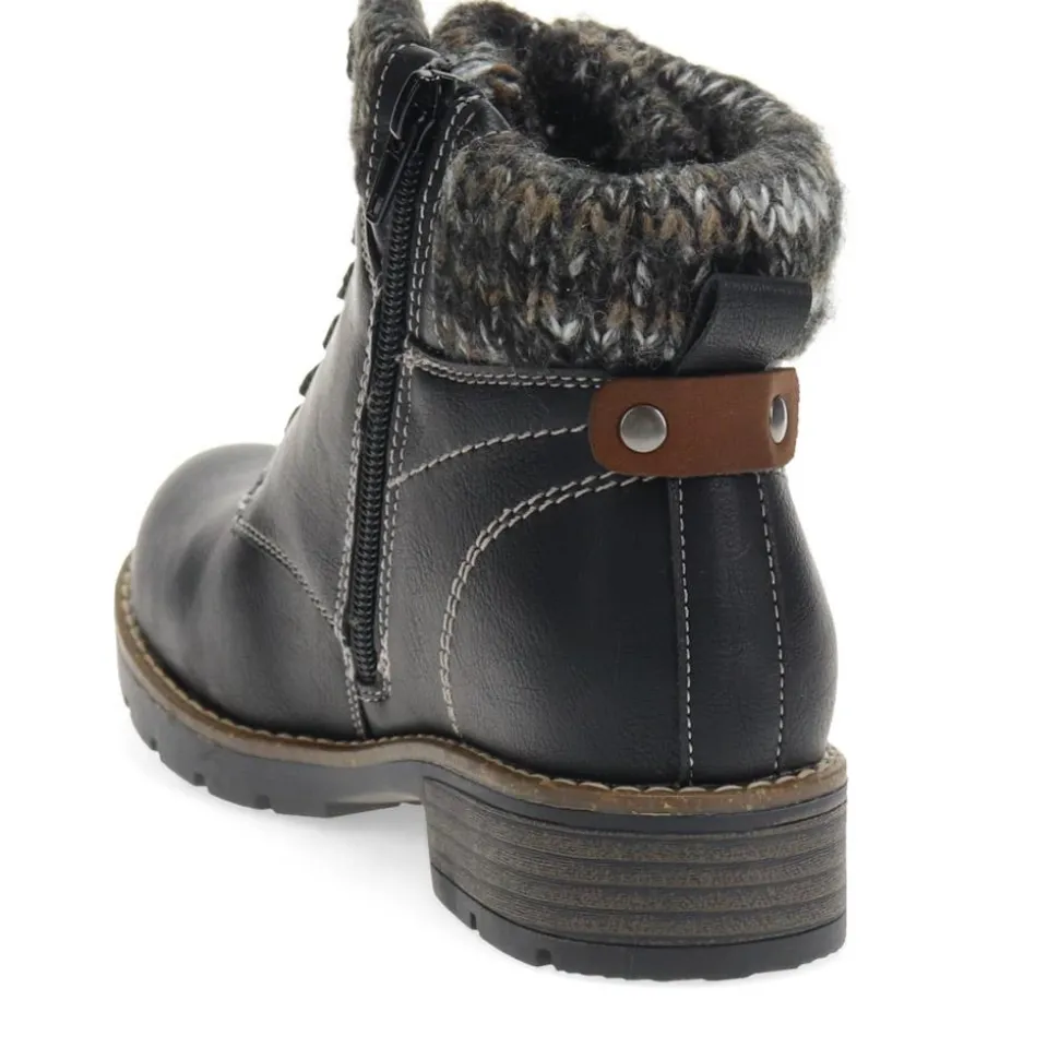 Knitted Cuff Ankle Boots - Black