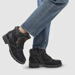 Knitted Cuff Ankle Boots - Black