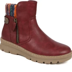 Knitted Cuff Ankle Boots - Burgundy