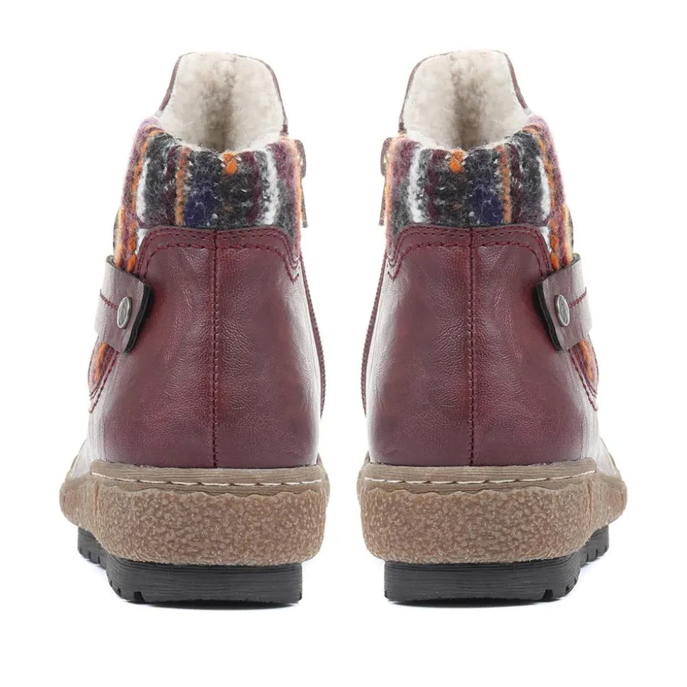 Knitted Cuff Ankle Boots - Burgundy