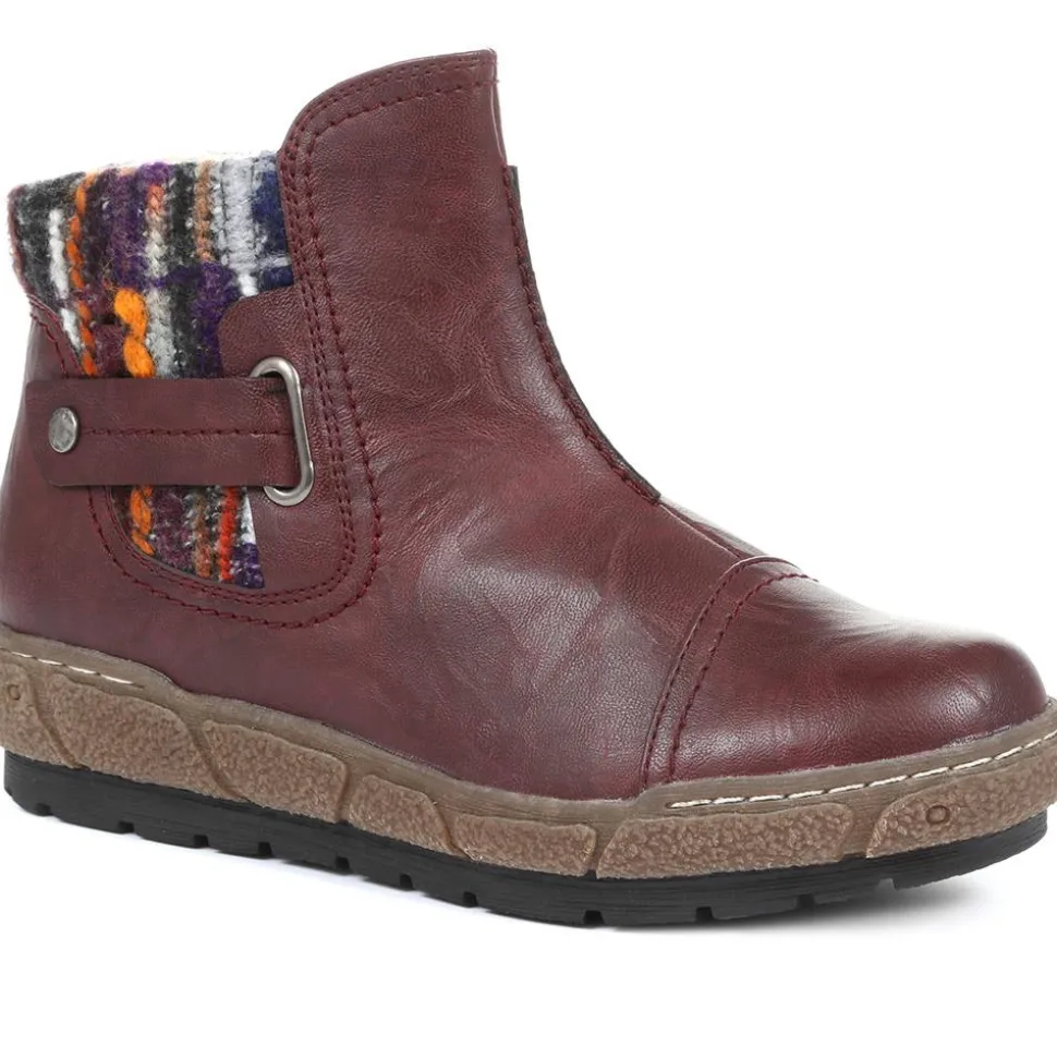 Knitted Cuff Ankle Boots - Burgundy