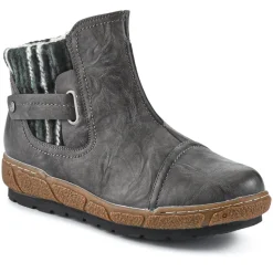 Knitted Cuff Ankle Boots - Grey