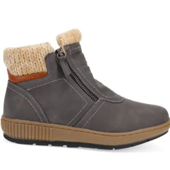 Knitted Cuff Ankle Boots - Grey
