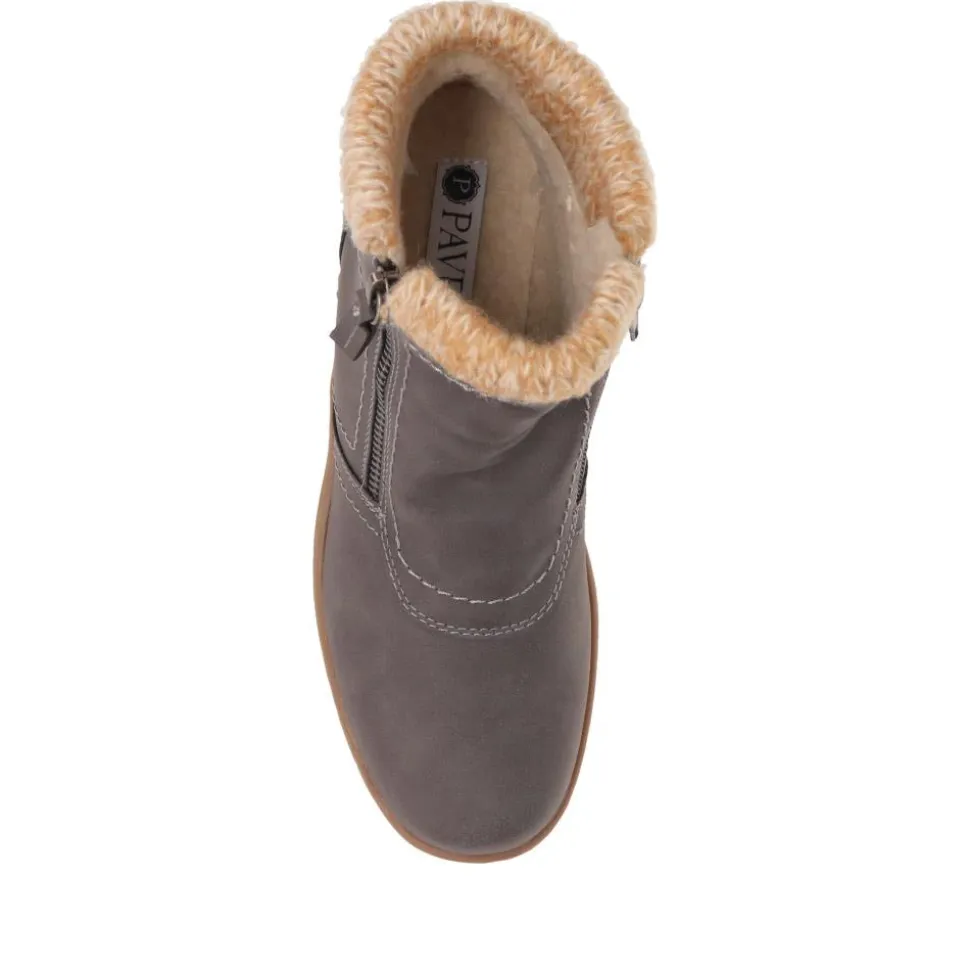 Knitted Cuff Ankle Boots - Grey